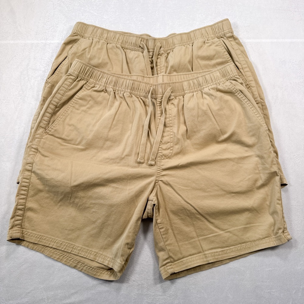 KATIN Men's XL Tan Khaki 7" Inseam Elastic Waist Drawstring Casual Shorts BUNDLE
